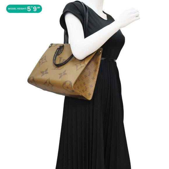 Louis Vuitton Onthego MM Giant Monogram Reverse Canvas Tote Bag Brown - Picture 2 of 16